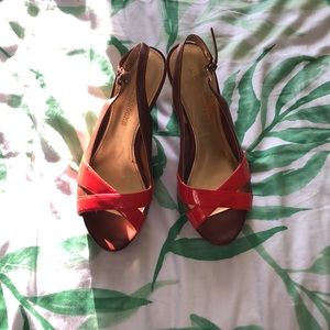 Orange and Tan Leather wedges